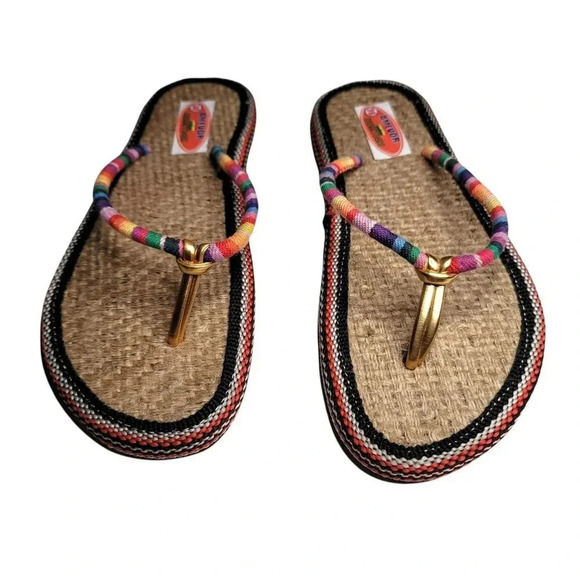 Amevor size 38 flip flap slip on multicolor  hand made women's - Picture 2 of 5